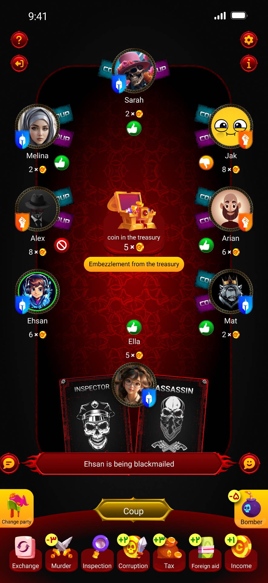 COUP PLUS multiplayer gameplay with up to 6 players online